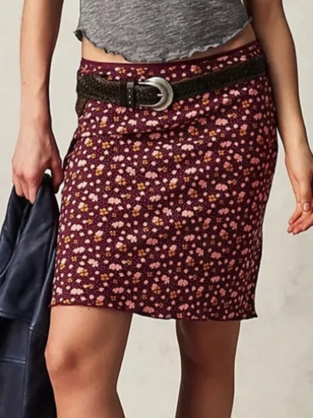 Free People IRL Mini Skirt Floral Print Plum Combo - 0